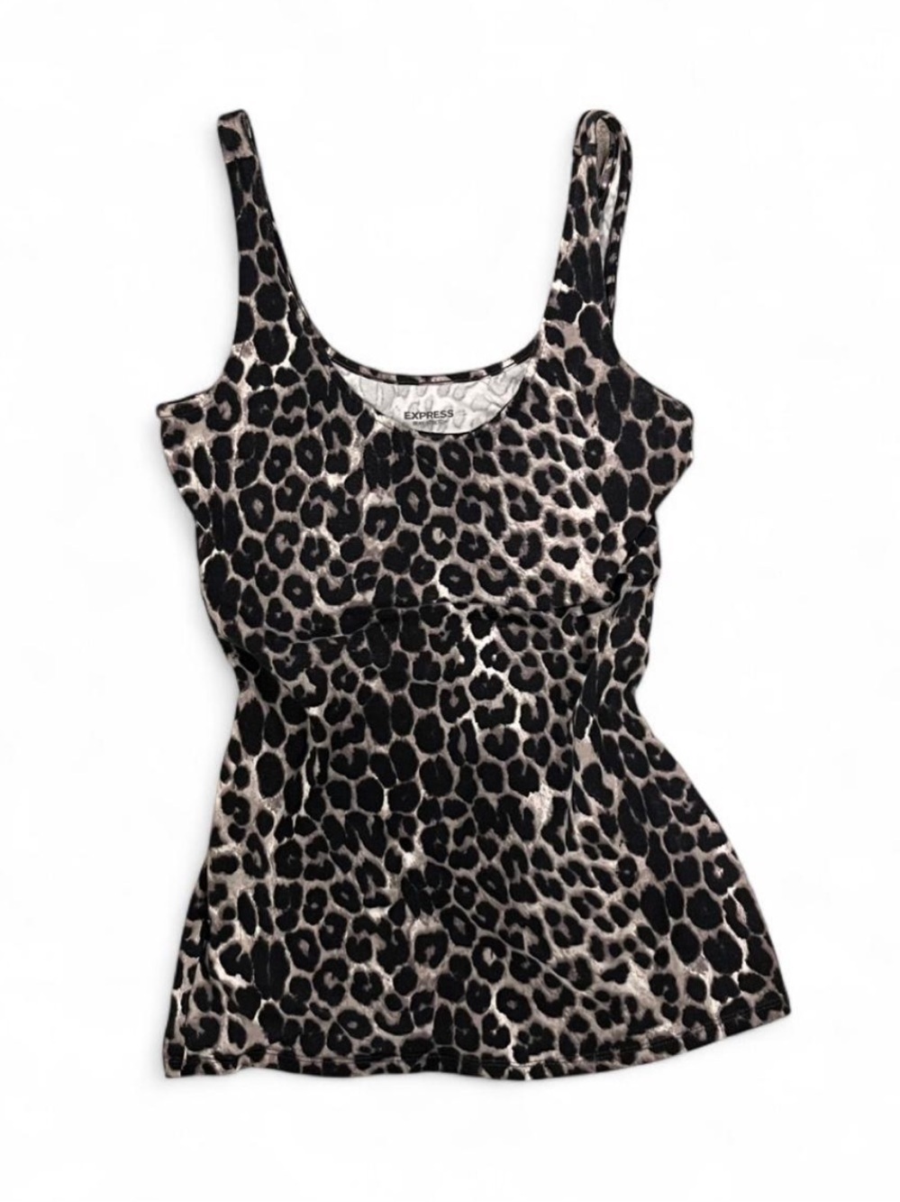 Express Leopard Print Scoop Tank - Black & Taupe